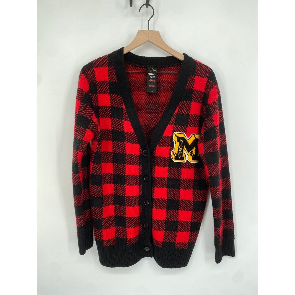 Retro Disney X Forever 21 Red Black Plaid LS Mickey Mouse Cardigan Size small
